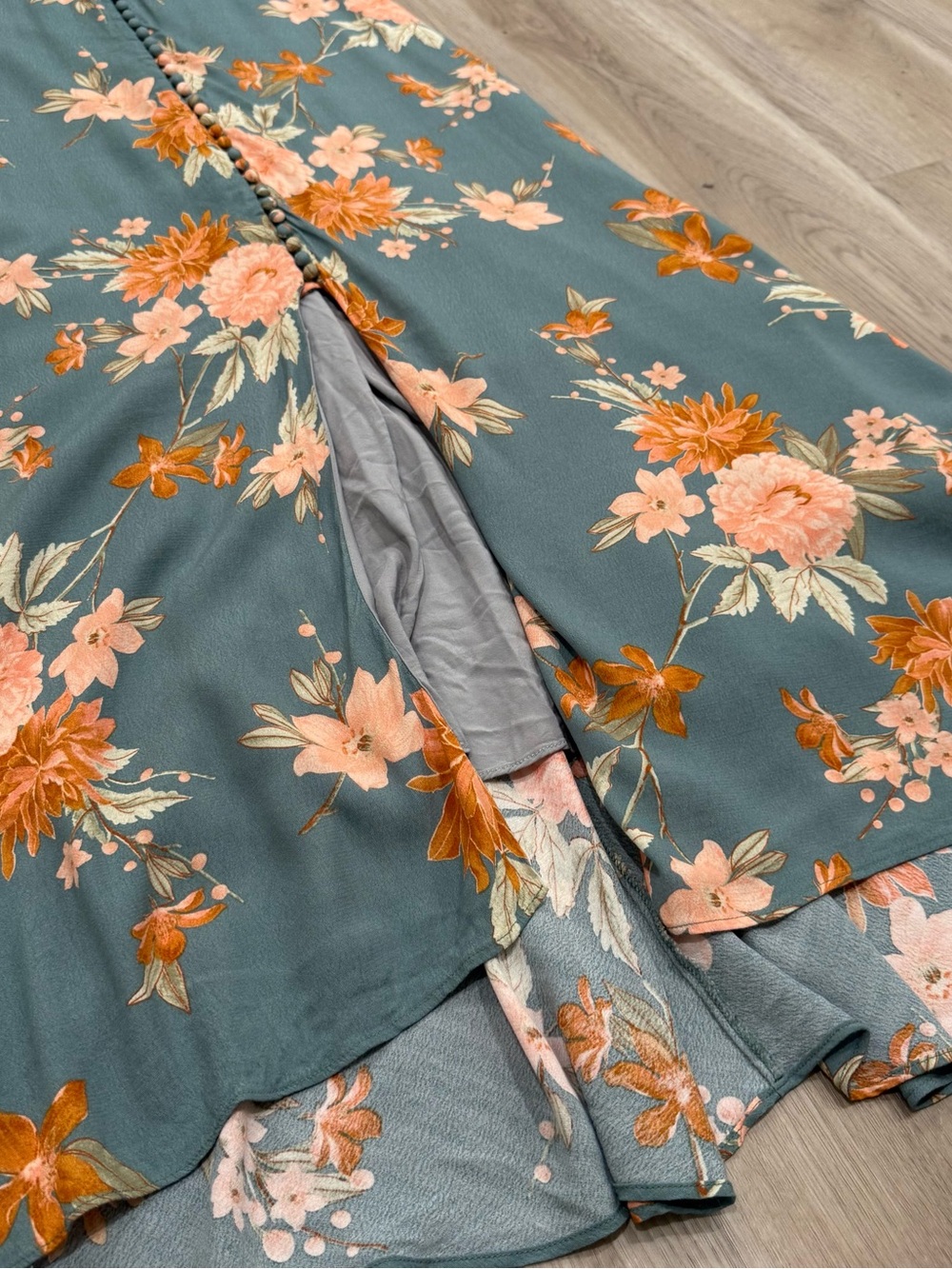Petal & Pup Teal Floral Maxi Dress Retro Boho Cottagecore Size Large - Picture 6 of 12